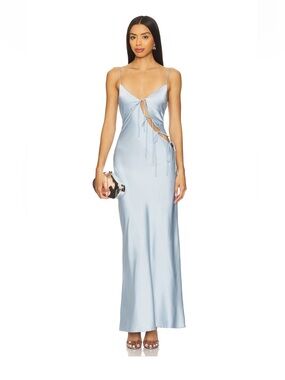 REVOLVE Light Blue Satin Maxi Dress with Side Tie Cutouts